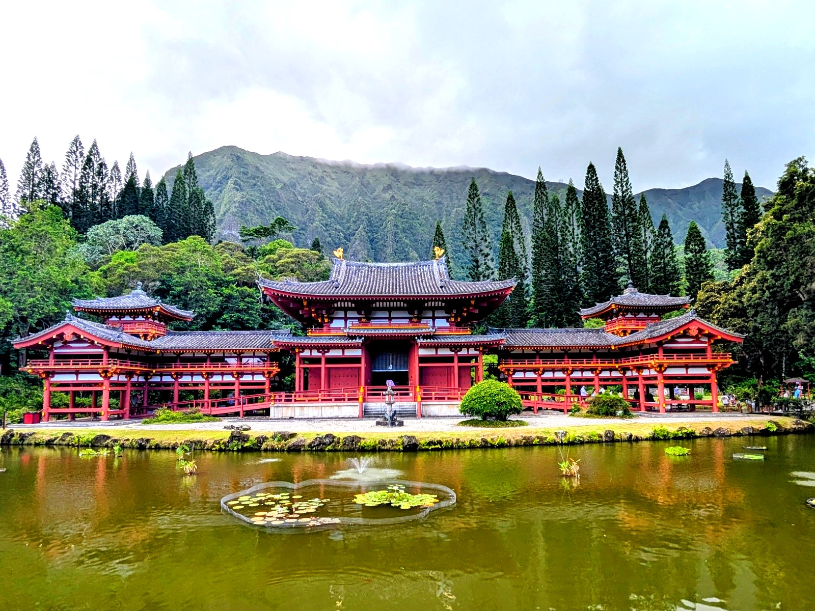 Byodo-In Temple reflection pond in the Valley of the Temples, Oahu